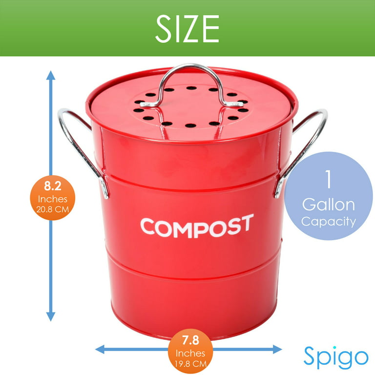 Spigo Steel Kitchen Compost Bin With Vented Charcoal Filter and