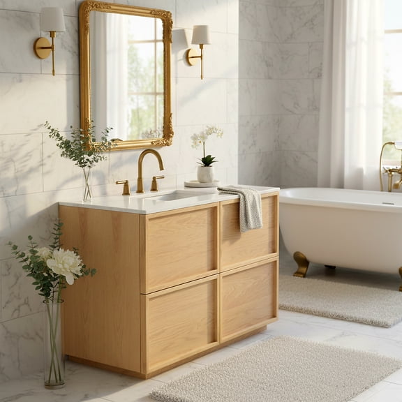 Safavieh Couture Zeus 48" Single Sink Bathroom Vanity, Natural/White