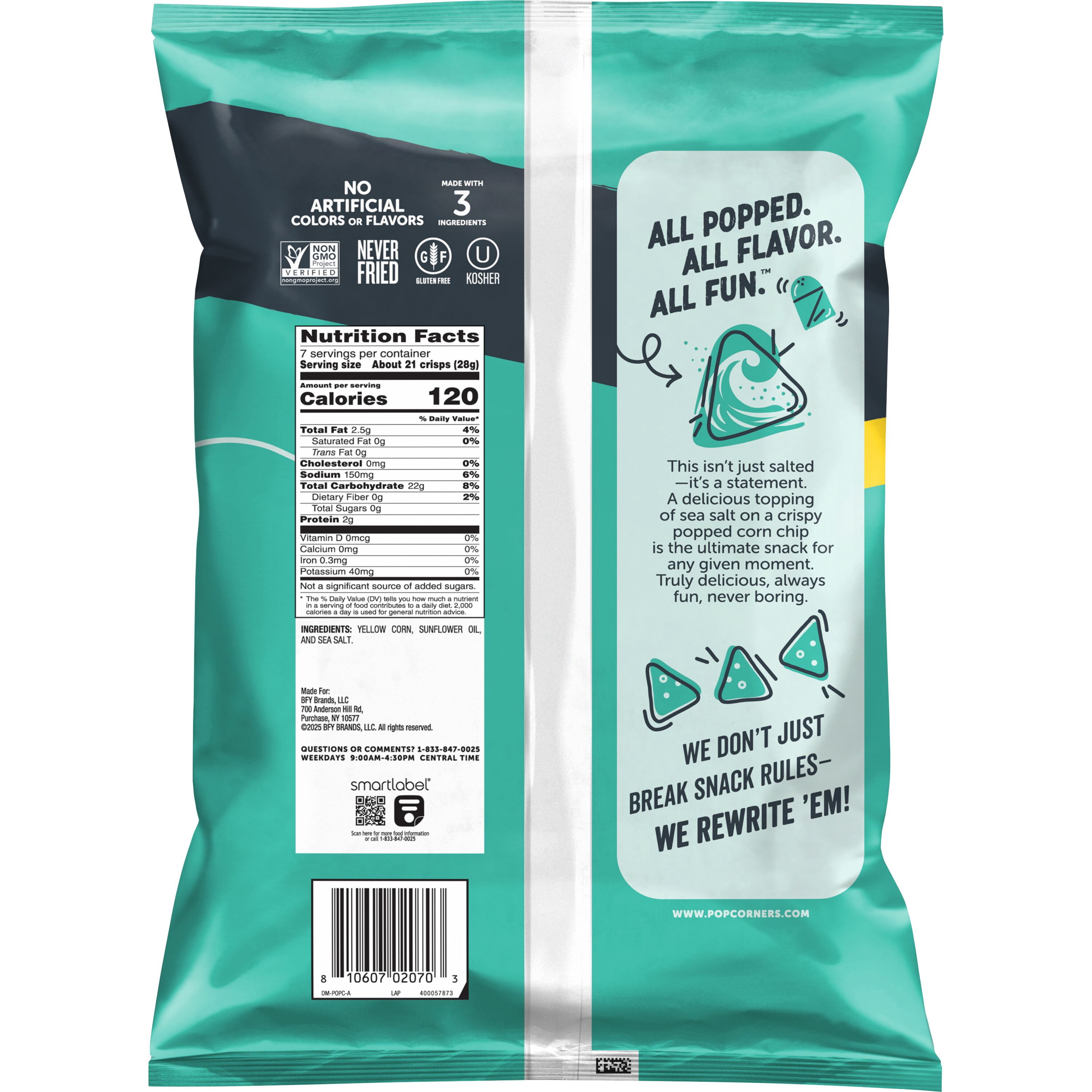 PopCorners No Artificial Colors or Flavors Sea Salt Popped Corn Chips Bag, 7 oz​