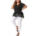 thumbnail image 2 of Agnes Orinda Summer Tops for Women 2024 Plus Size V Neck Short Sleeve Layered Casual Floral Blouse 1X Dark Black, 2 of 6