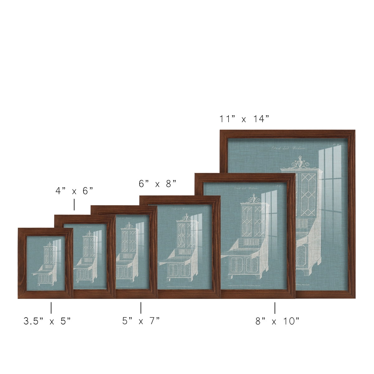Hepplewhite Desk & Bookcase IV - Framed Print w/glass - Chestnut
