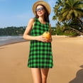 thumbnail image 3 of Fotbe Buffalo Plaid Green Black Vestido de Verano sin Mangas para Mujer – Vestido Midi Línea A, Estilo Camiseta Floral, Vestido Playero Casual y Fluido, 3 of 7