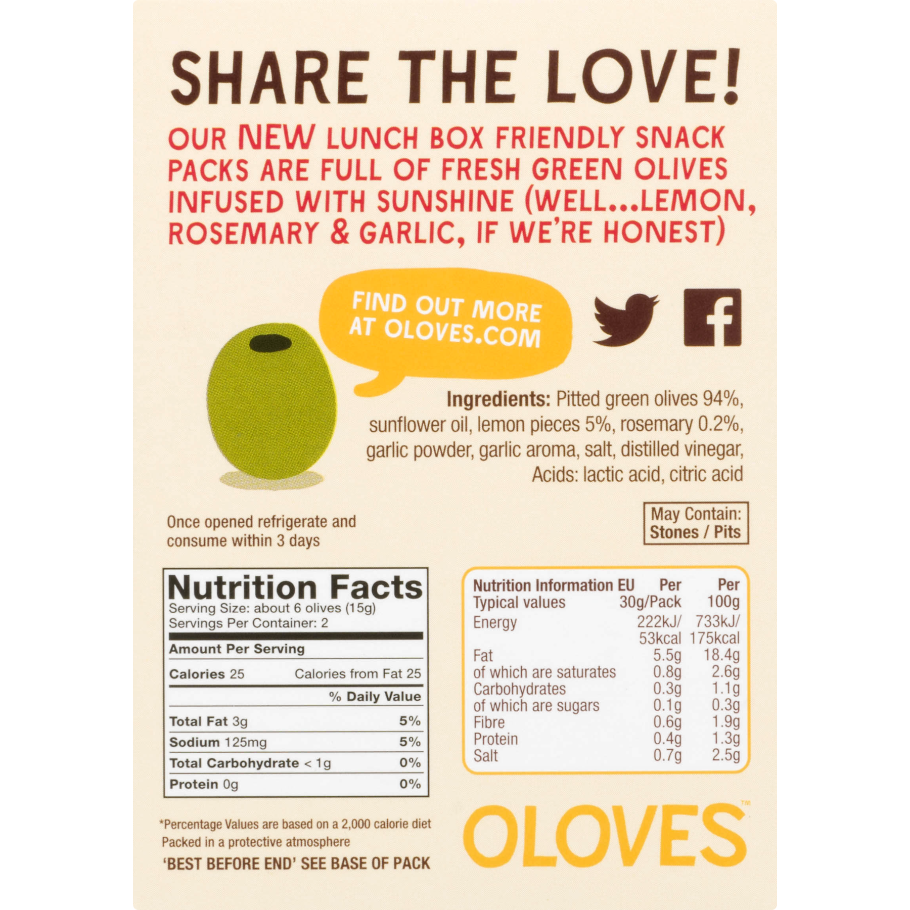 Oloves Pitted Green Olives Snack Packs Lemon & Rosemary - 4 CT1.1 OZ - image 5 of 6