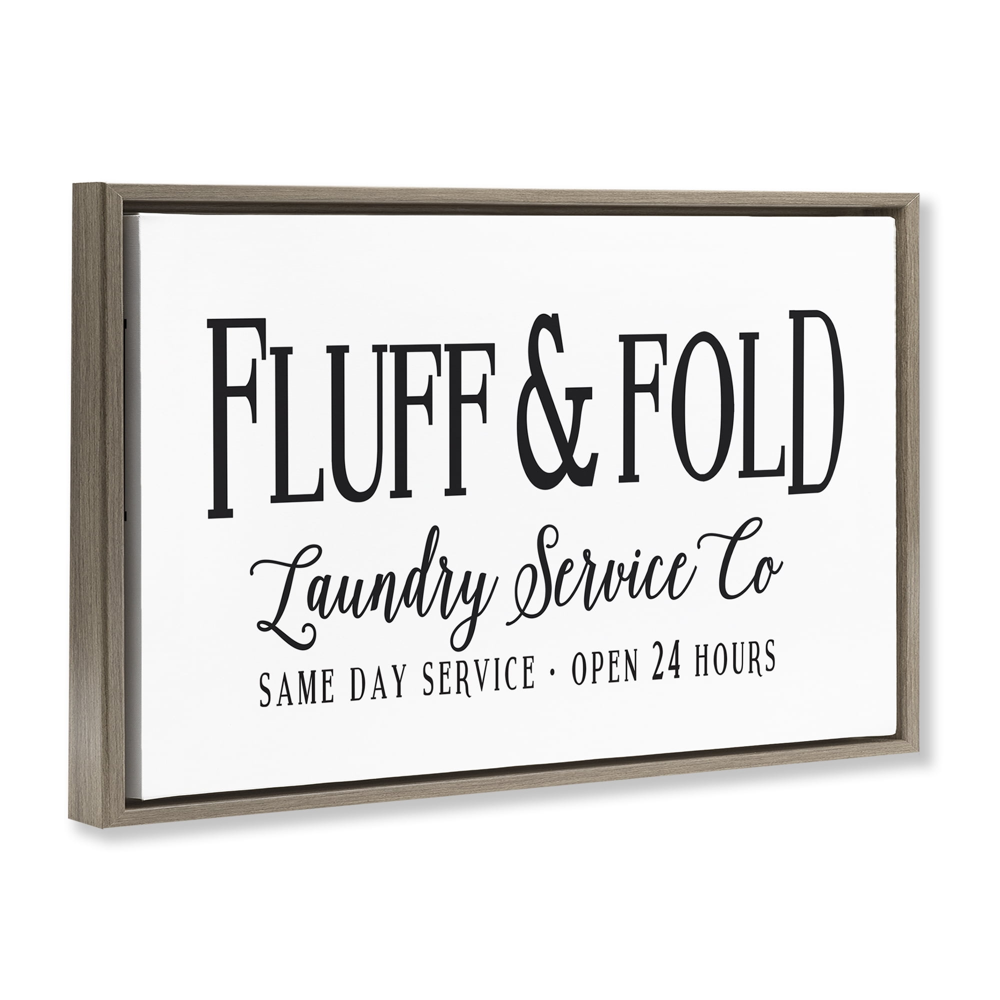 Stupell Industries Fluff & Fold Laundry Bath & Laundry Painting Brown Floater Framed Canvas Art Print Wall Art, 25 x 17