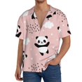 thumbnail image 1 of Balery Panda Camisa Casual de Manga Corta con Botones para Hombre, Texturizada, Estilo Cubano, para Playa, Verano-Small, 1 of 5