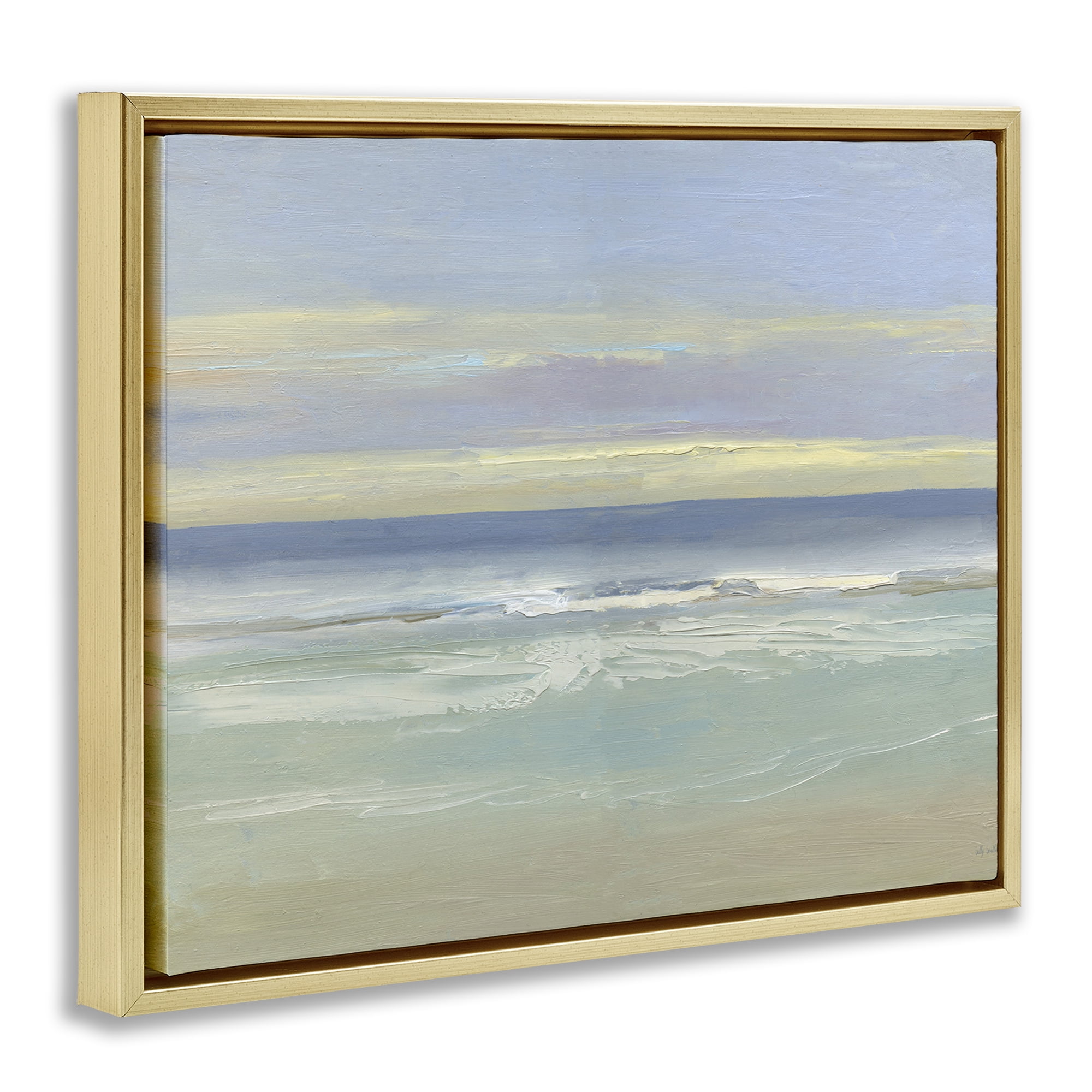 Stupell Industries Tranquil Coastal Morning Waves Gold Framed Floater Canvas Wall Art, design by Sally Swatland
