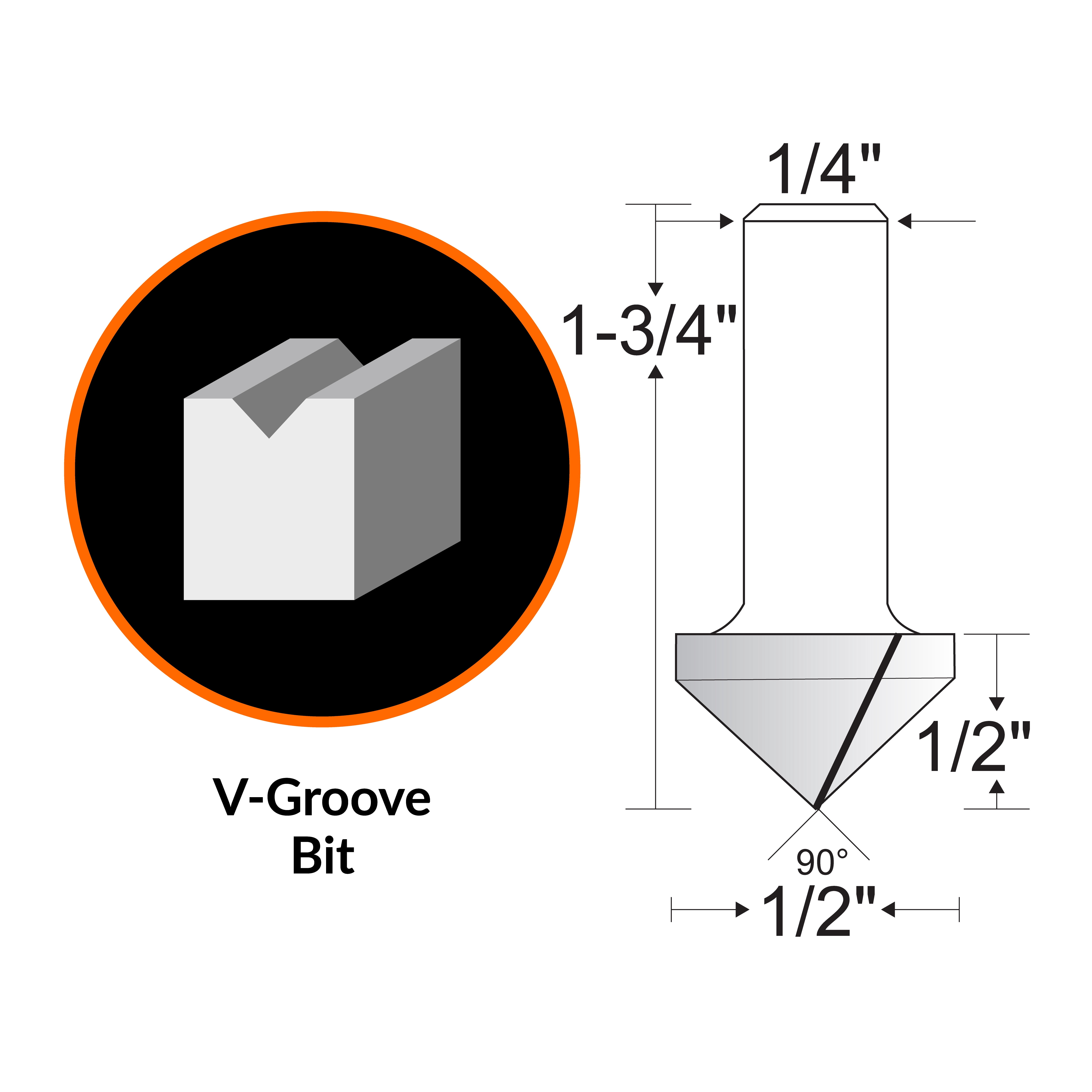WEN 1/2 in. V-Groove Carbide-Tipped Router Bit with 1/4 in. Shank and 1/2 in. Cutting Length