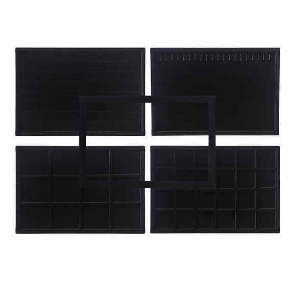 Coward Stackable Velvet Jewelry Trays Organizer, Jewelry Storage Display Trays for Drawer, Earring Necklace Bracelet Ring Organizer, Set of 5 (Black)