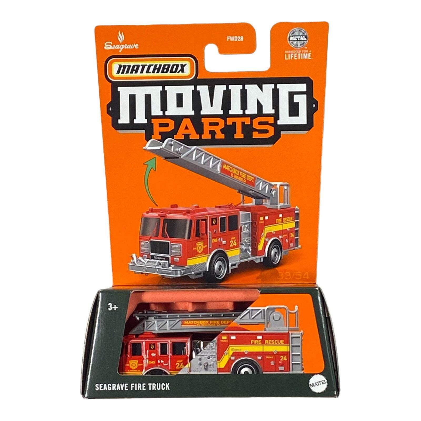 Matchbox 2022 Moving Parts Seagrave Fire Truck - 1:64 Scale Diecast Toy Car, Red