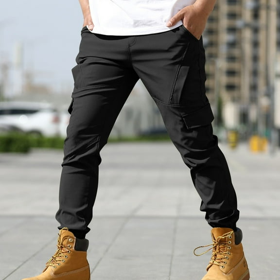 Htigea 2024 Mens Cargo Pants Outdoor Casual Hiking Pants Slim Fit Drawstring Joggers Elastic Waisted Track Pants Comfort Stretch Work Pants M-3XL