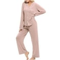 thumbnail image 3 of Simua Womens Pajamas Sets Soft 2 Piece Long Sleeve Lapel Shirts and Pant Solid Color Pj Sets Button Up Sleepwear, 3 of 7