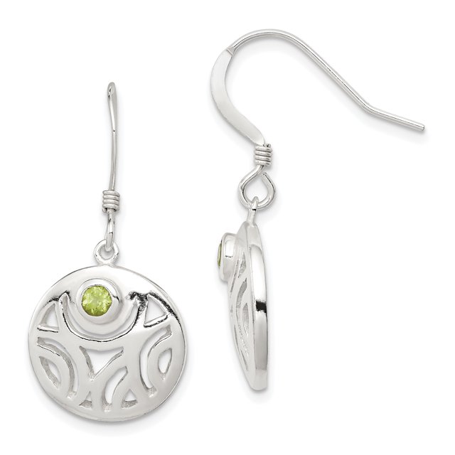 925 Sterling Silver Peridot Round Dangle Earrings Drop