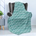 thumbnail image 4 of Turquoise Soft Flannel Fleece Throw Blanket, Minimalist Design Geometrical Squared Rounds Retro Inspired Image, Cozy Plush for Indoor and Outdoor Use, 60" x 80", Petrol Blue and White, by Ambesonne, 4 of 5