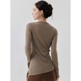 thumbnail image 5 of Women'S Long Sleeve Round Neck Slim Fit Yoga Top Breathable Sports Cover-Up Brown M, 5 of 8