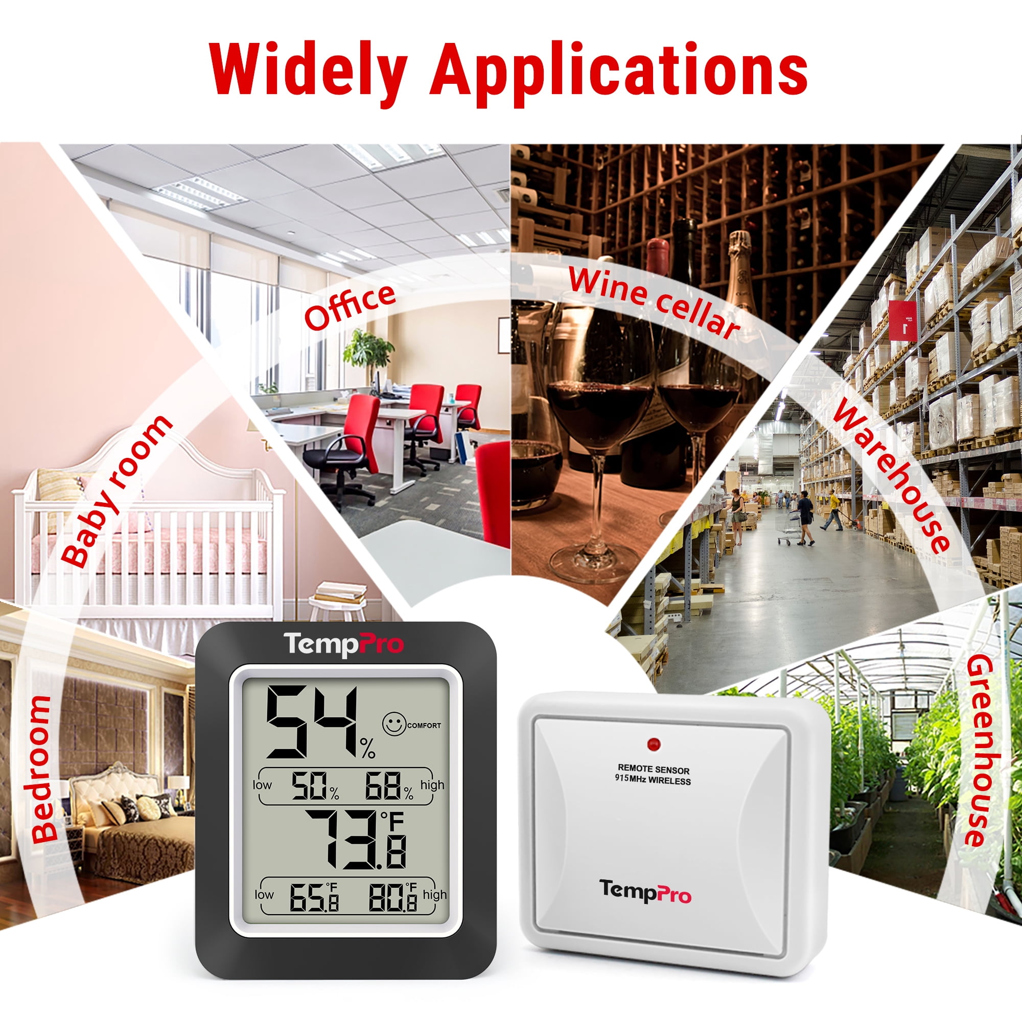 TempPro TP60SW Digital Hygrometer Indoor Outdoor Thermometer Wireless Temperature and Humidity Gauge Monitor Room Thermometer (Formerly ThermoPro)
