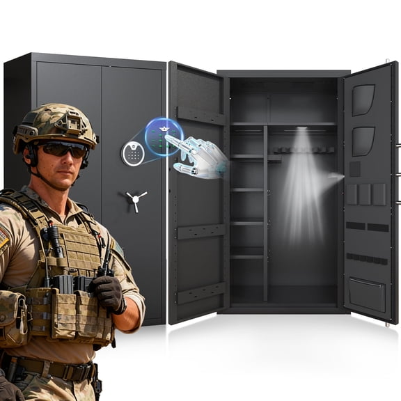 Riflewell Large Gun Safe, 25-40 Gun Capacity, Digital Keypad with 3 Opening Ways, Dual Alarm System, Removable Shelves & Magnetic Lamp, All Steel Anti-Smashing Security Cabinet for Home & Office