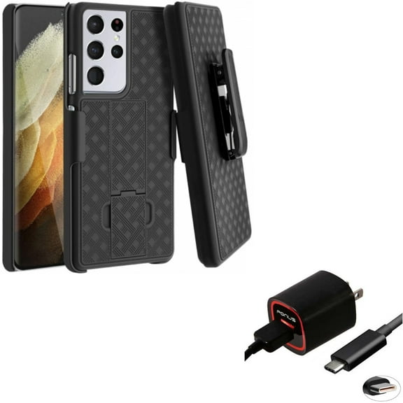 Swivel Holster Case Belt Clip with USB Cable 2.4A Home Charger for Samsung Galaxy S21 Ultra