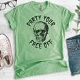 thumbnail image 2 of Party Your Face Off Shirt, Unisex Women's Men's Shirt, Funny Horror Shirt, Skull Shirt, Skeleton Shirt, Heather Apple Green, Small, 2 of 6