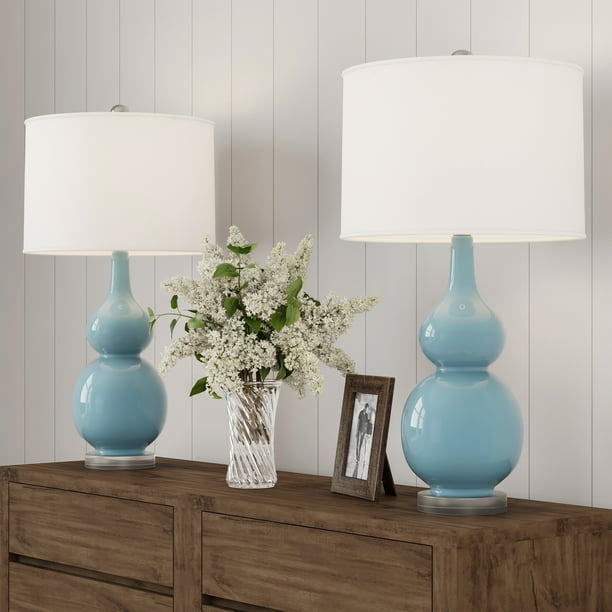 Table Lamps – Set of 2 Ceramic Double Gourd Vintage Style for Bedroom,  Living Room or Office with Energy Efficient LED Bulbs by Lavish Home (Blue)  - Walmart.com
