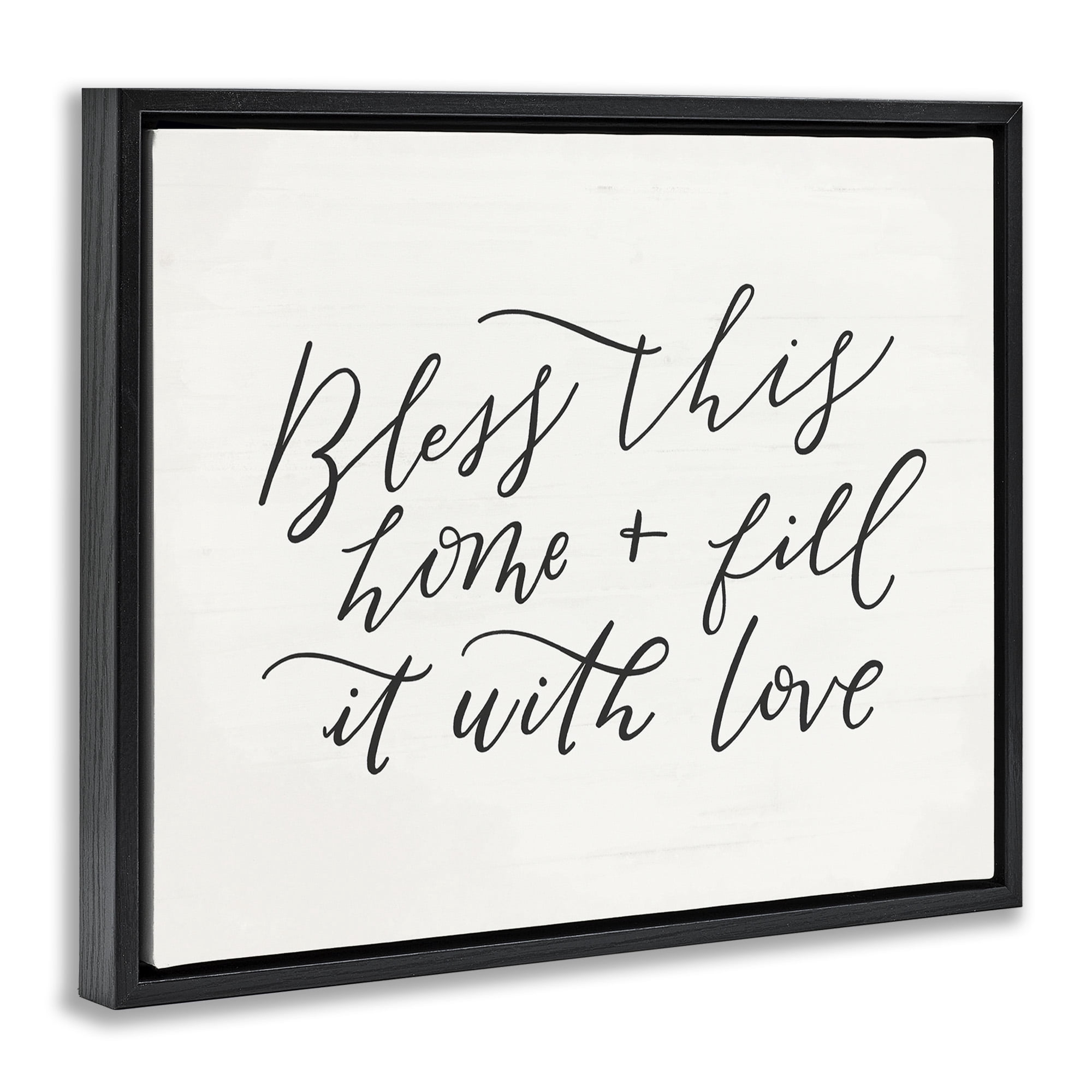 Stupell Industries Bless This Home Typography Inspirational Painting Black Floater Framed Canvas Art Print Wall Art, 21 x 17