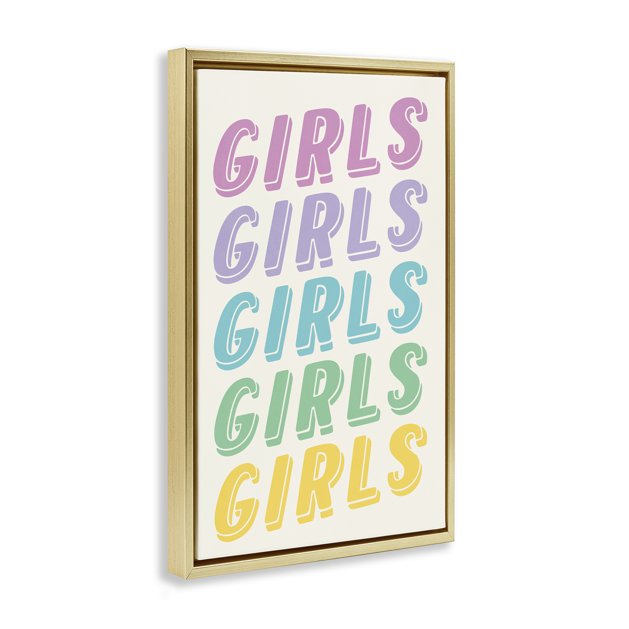 Stupell Industries Pastel Retro Girls Text Text & Numbers Painting Gold Floater Framed Canvas Art Print Wall Art, 21 x 31