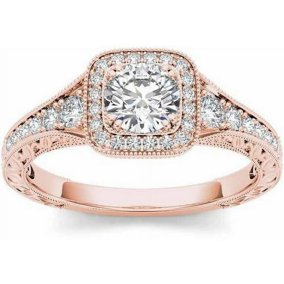 1 Carat T.W. Diamond Single Halo Vintage Engagement Ring in 14kt Rose Gold