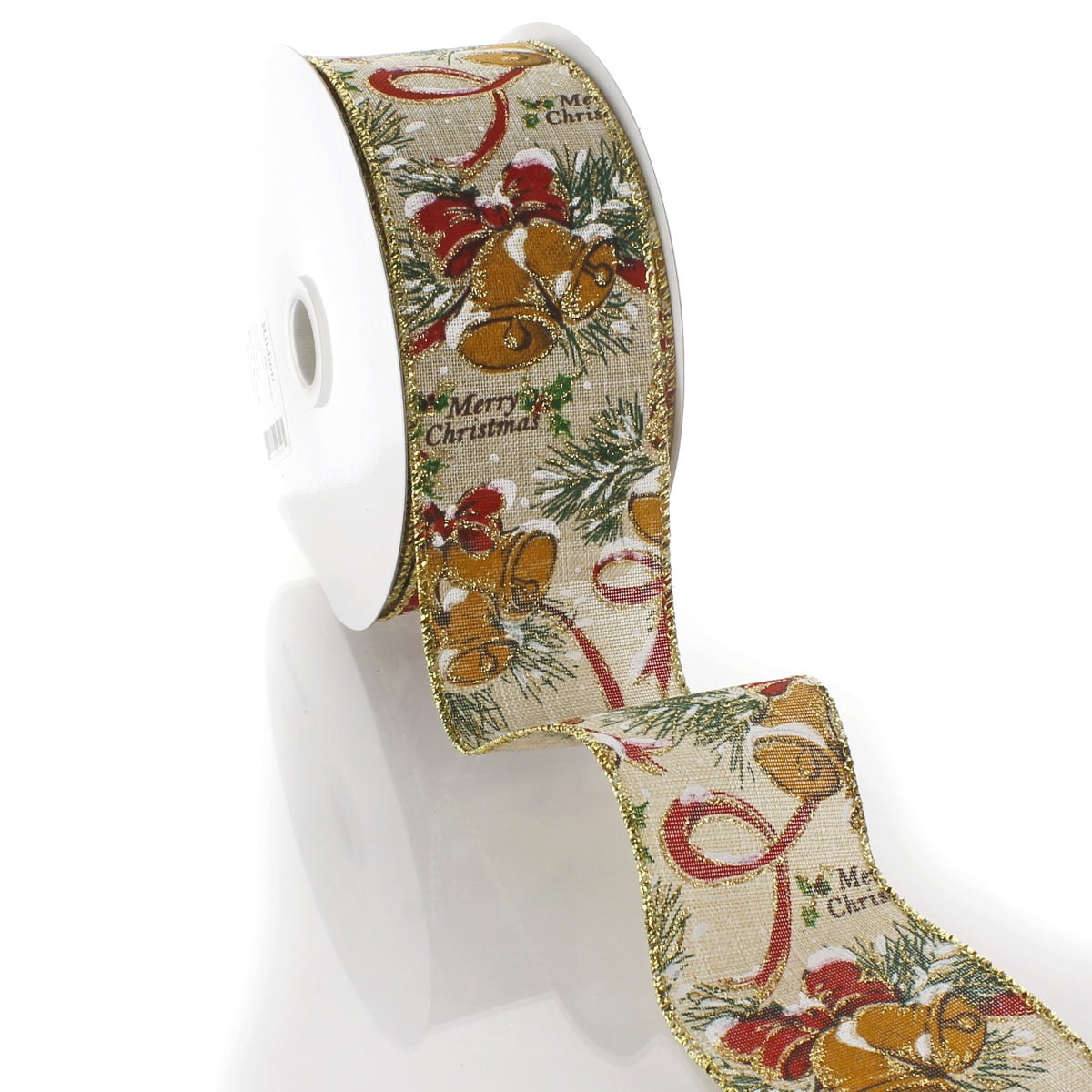 Ribbon Traditions Christmas Bells Burlap Wired Ribbon 2 1/2" by 10 Yards - Walmart.com