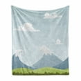 thumbnail image 1 of Cloud Soft Flannel Fleece Blanket, Cartoon Mountains Landscape with Grass and Snow Idyllic Scene of Nature, Cozy Plush for Indoor and Outdoor Use, 50" x 70", Bluegrey Green Pale Blue, by Ambesonne, 1 of 6
