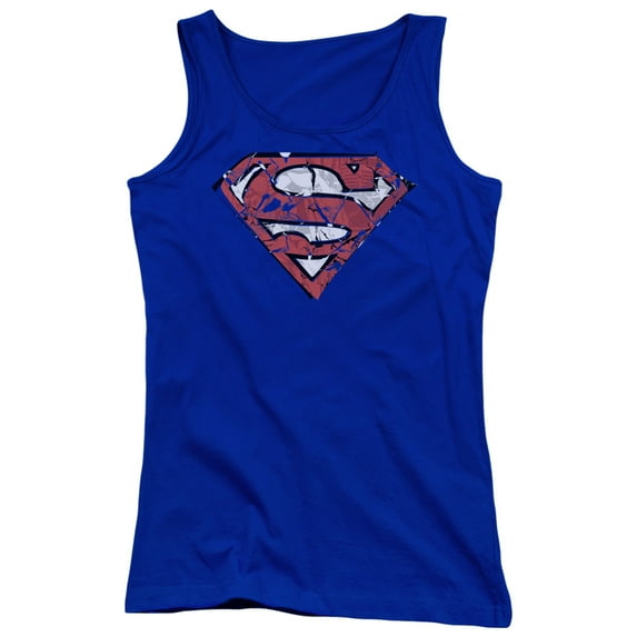Superman Ripped And Shredded Junior Women's Tank Top Royal Blue