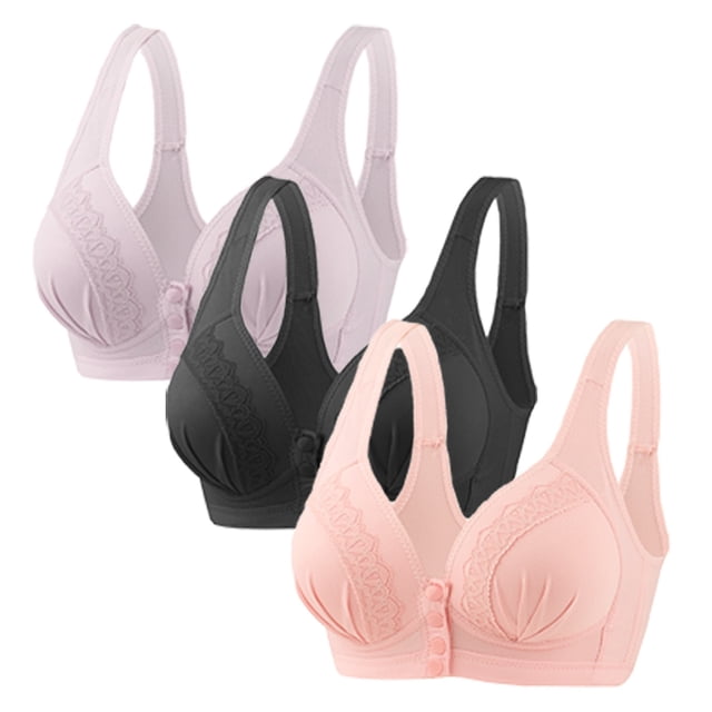 UNITWRY 3 PCS Front Closure Bras for Women Solid Color Without Underwire Lingerie Bra Breathable Comfortable Solid Color Plus Size Bras