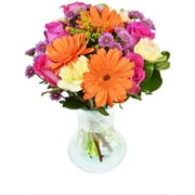 Arabella Fields of World Bouquet of Fresh Cut Flowers with a Free Glass Vase