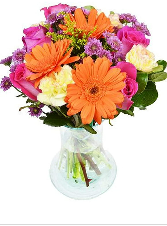 Arabella Fields of World Bouquet of Fresh Cut Flowers with a Free Glass Vase