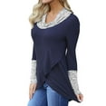 thumbnail image 3 of Women Stripe Splicing Cowl Neck Long Sleeve Crossed Hem Top, 3 of 5