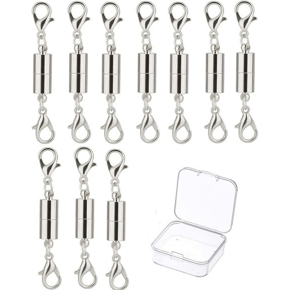 10 Pieces Locking Magnetic Clasps Round Jewelry Magnetic Clasp Necklace Lobster Clasp Closures Magnetic Clasp Converter Chain Extenders for Jewelry Necklace Bracelet Silver