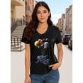 thumbnail image 2 of ZXSXSY Women Graphic Tees Moon Print Tops V Neck Short Sleeve Summer T Shirts, 2 of 7