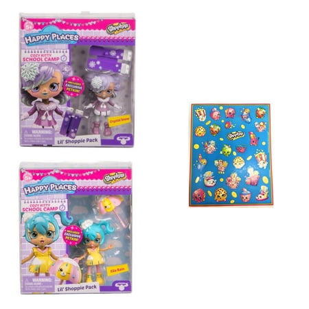 Shopkins Happy Places Cozy Kitty School Camp Lil' Shoppie Pack Crystal Snow and Ella Rain Pack with Bonus Sickers