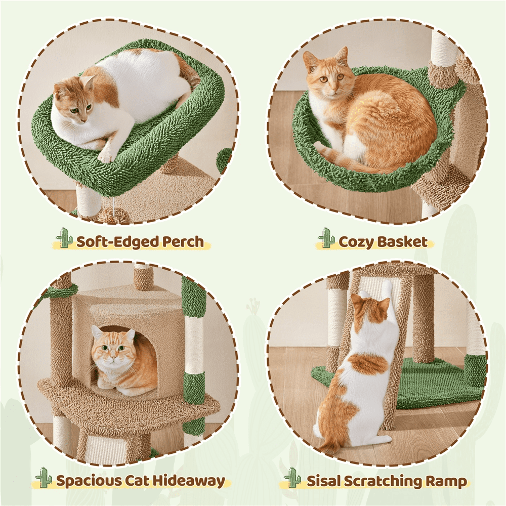 Renwick 42" Height Cactus Cat Tree with Scratching Posts and Platform, Brown/Green