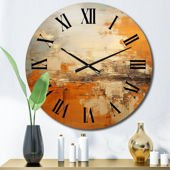 Designart "Glowing Copper" Abstract Landscape Oversized Wall Clock