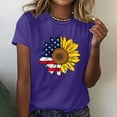 thumbnail image 2 of Wycnly Womens Shirts Fashion Plus Size Independence Day Tee Tops for 4th of July Summer Short Sleeve Crewneck Ladies Sunflower American Flag Print Tops and Blouses Purple s, 2 of 4