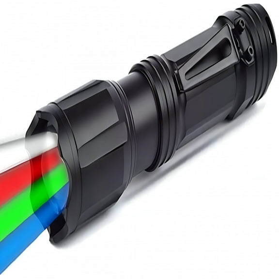 HIBIBUD Led Tactical Flashlight With Red Green Blue White, 4 Colors In 1 Waterproof Multifunctional Zoomable Torch Light For Night Vision, Fishing, Camping, Hunting