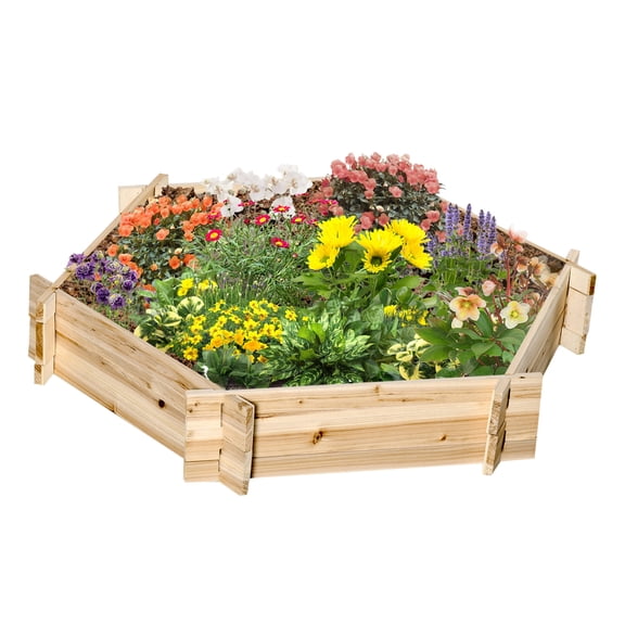 Wooden Raised Garden Bed, Hexagon Screwless Planters for Outdoor Plants, Vegetables, Flowers, , 39" x 36" x 6", Natural Wood