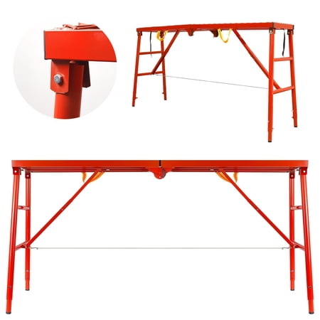 770 LBS Folding Scaffolding Platform, Portable Work Platform 70x15 in, Adjustable Height 33.8-52.7 in for Painting & Wiring, Red