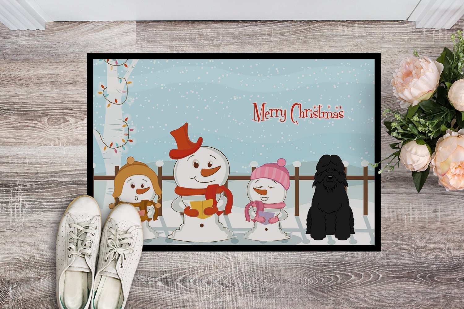Merry Christmas Carolers Bouvier des Flandres Door Mat