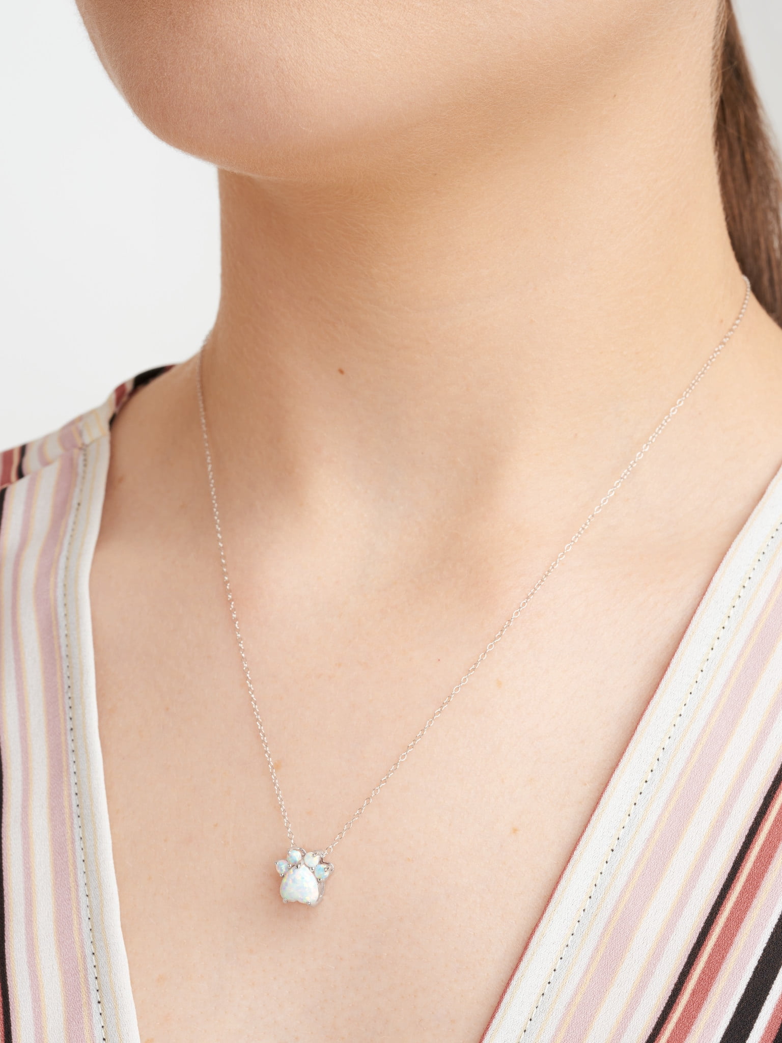 Forever Facets Platinum over Sterling Silver Simulated Opal Paw Print Necklace