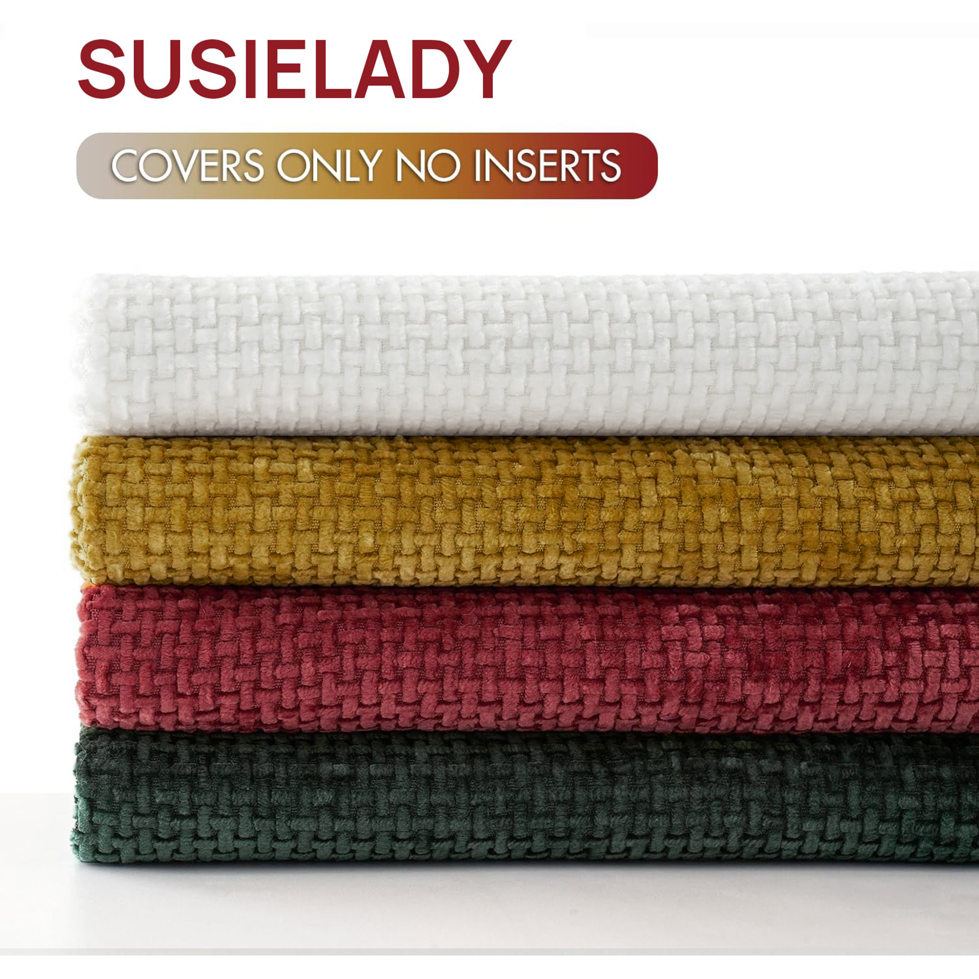 SUSIELADY Set of 4 Decorative Throw Pillow Covers 18x18 Inch, Soft Chenille Cushion Covers for Couch Sofa Bed, Boho Farmhouse Style for Living Room & Bedroom Decor, Christmas Red/Green