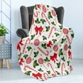 thumbnail image 4 of Candy Cane Soft Flannel Fleece Blanket, Holly Berry Mistletoe Traditional Red and White Patterned Sugary Food on Sticks, Cozy Plush for Indoor and Outdoor Use, 50" x 60", Multicolor, by Ambesonne, 4 of 5