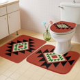 thumbnail image 2 of Red Black Green Boho Bath Mat 3 Piece Bathroom Rug Set, Farmhouse Vintage Abstract Geometric Non Slip Bath Rug Contour Mat and Toilet Lid Cover, Absorbent Shower Mats Soft Bath Rugs and Mats Sets, 2 of 8