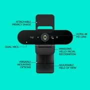 Logitech 4K Pro Webcam with HDR and Noise-Canceling Mics, Black