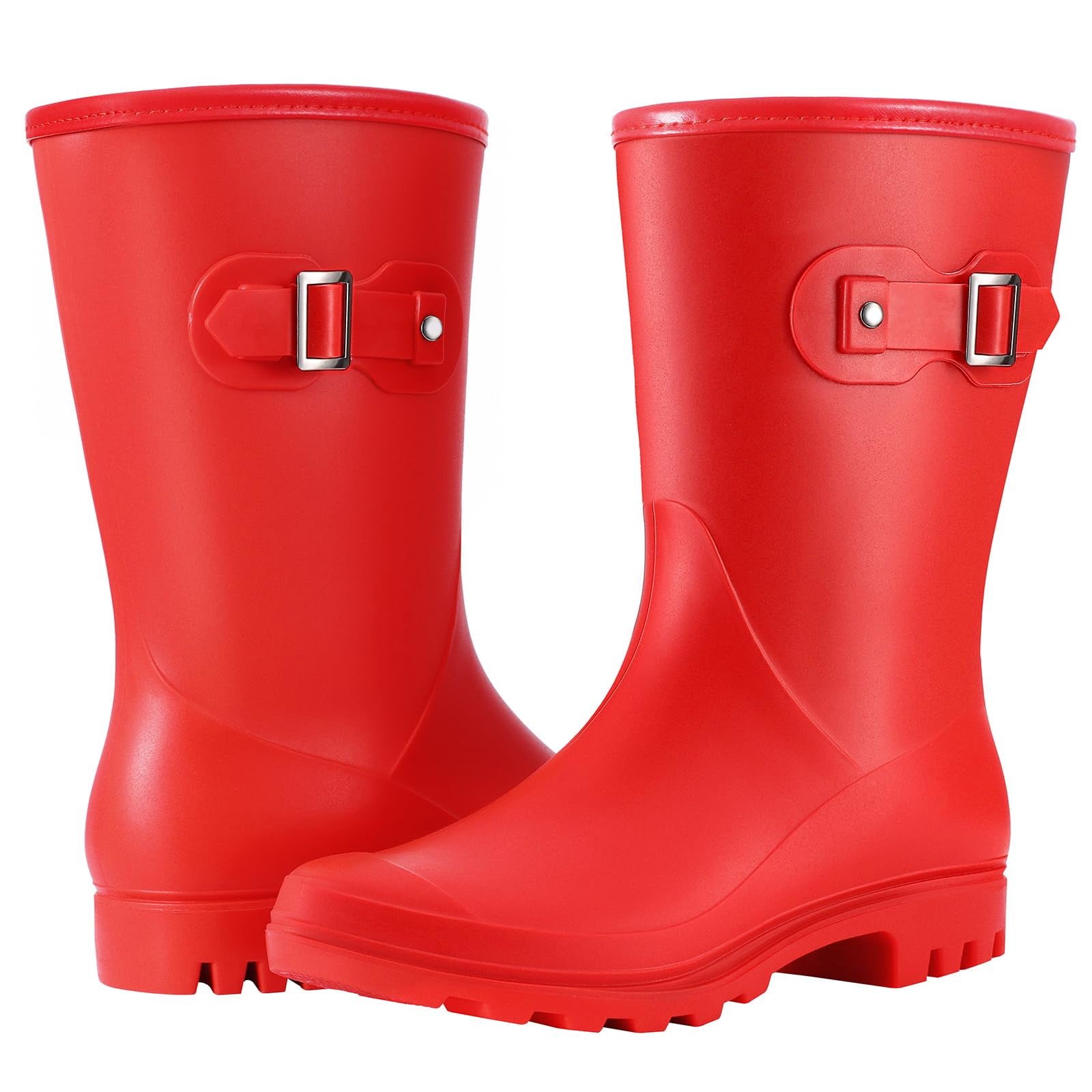 Litfun Mid Calf Rain Boots for Women Waterproof Garden Shoes, Red, Size 6