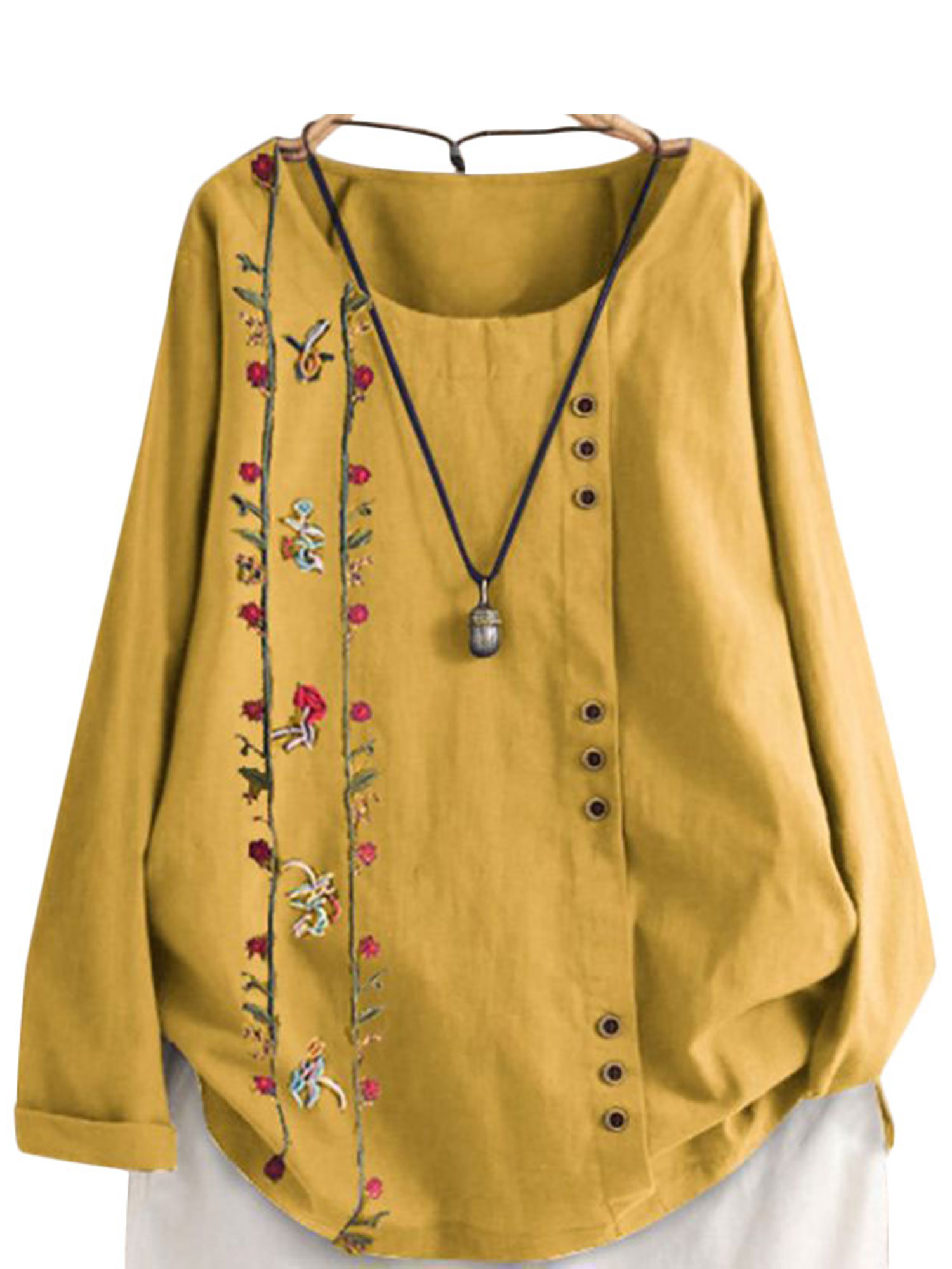Cotton Blouses for Women Short Sleeve Oversized Casual Button Crewneck T Shirt Shirts Summer Solid Tops Plus Size M-5XL
